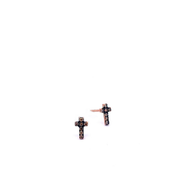 Small Cross Earrings with Cognac Diamonds