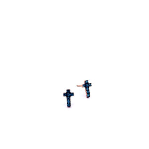Small Cross Earrings with Blue Diamonds