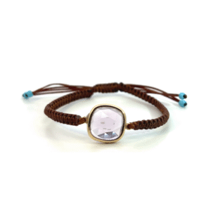 Rose Quartz Square on brown cord